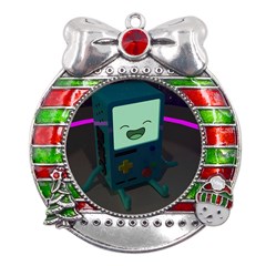 Bmo In Space  Adventure Time Beemo Cute Gameboy Metal X mas Ribbon With Red Crystal Round Ornament by Bedest