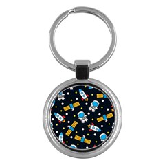Seamless Adventure Space Vector Pattern Background Key Chain (round) by Hannah976