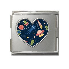 Seamless Pattern With Funny Aliens Cat Galaxy Mega Link Heart Italian Charm (18mm) by Hannah976