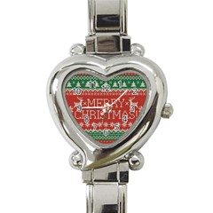 Merry Christmas  Pattern Heart Italian Charm Watch by artworkshop