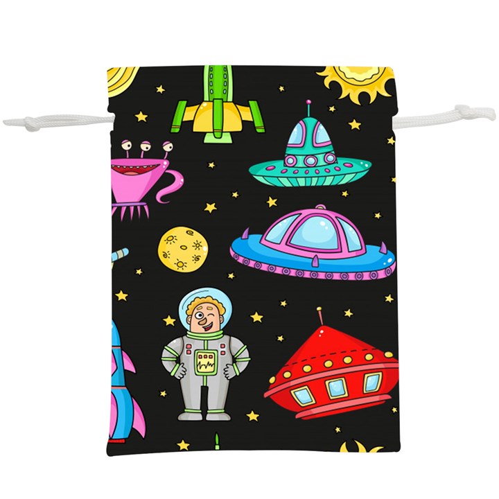 Seamless Pattern With Space Objects Ufo Rockets Aliens Hand Drawn Elements Space Lightweight Drawstring Pouch (XL)