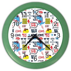 Monster Cool Seamless Pattern Color Wall Clock by Hannah976
