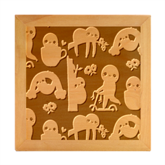 Hand Drawn Cute Sloth Pattern Background Wood Photo Frame Cube by Hannah976