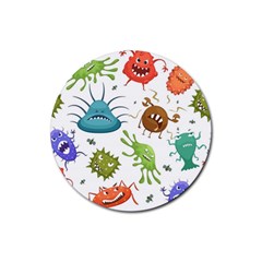 Dangerous Streptococcus Lactobacillus Staphylococcus Others Microbes Cartoon Style Vector Seamless P Rubber Round Coaster (4 Pack) by Ravend