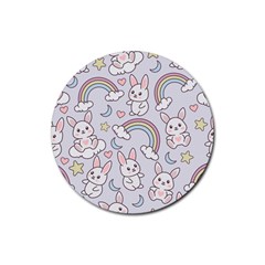 Seamless Pattern With Cute Rabbit Character Rubber Coaster (round) by Apen