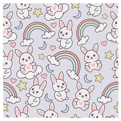 Seamless Pattern With Cute Rabbit Character Wooden Puzzle Square by Apen