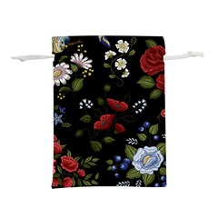Floral Folk Fashion Ornamental Embroidery Pattern Lightweight Drawstring Pouch (l) by Apen
