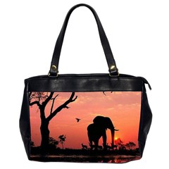 Elephant Landscape Tree Africa Sunset Safari Wild Oversize Office Handbag (2 Sides) by Jatiart