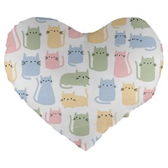 Cute Cat Colorful Cartoon Doodle Seamless Pattern Large 19  Premium Heart Shape Cushions by Ravend