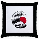 Japanese Sun & Wave Throw Pillow Case (Black)