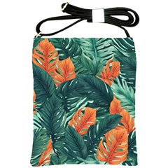Green Tropical Leaves Shoulder Sling Bag by Jack14
