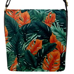 Green Tropical Leaves Flap Closure Messenger Bag (s)