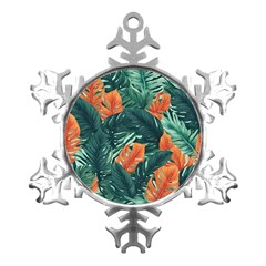 Green Tropical Leaves Metal Small Snowflake Ornament