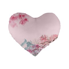 Pink Chinese Style Cherry Blossom Standard 16  Premium Flano Heart Shape Cushions by Cendanart