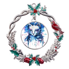 Cat Metal X mas Wreath Holly Leaf Ornament by saad11