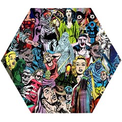Vintage Horror Collage Pattern Wooden Puzzle Hexagon by Ket1n9