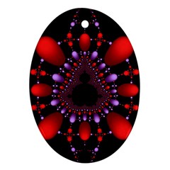 Fractal Red Violet Symmetric Spheres On Black Oval Ornament (two Sides) by Ket1n9