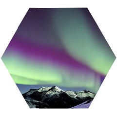 Aurora Stars Sky Mountains Snow Aurora Borealis Wooden Puzzle Hexagon by Ket1n9