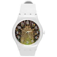 Peacock Feathers Wheel Plumage Round Plastic Sport Watch (m) by Ket1n9