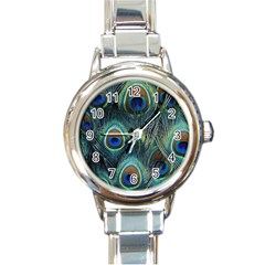 Feathers Art Peacock Sheets Patterns Round Italian Charm Watch by Ket1n9
