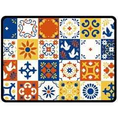 Mexican Talavera Pattern Ceramic Tiles With Flower Leaves Bird Ornaments Traditional Majolica Style Fleece Blanket (large) by Ket1n9