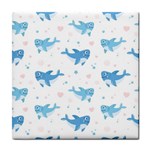 Seamless Pattern With Cute Sharks Hearts Tile Coaster