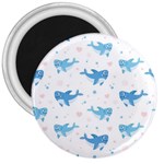 Seamless Pattern With Cute Sharks Hearts 3  Magnets