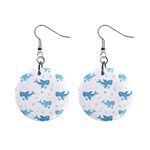 Seamless Pattern With Cute Sharks Hearts Mini Button Earrings