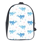 Seamless Pattern With Cute Sharks Hearts School Bag (Large)