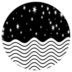 Black And White Waves And Stars Abstract Backdrop Clipart Round Trivet by Hannah976