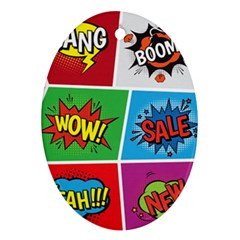 Pop Art Comic Vector Speech Cartoon Bubbles Popart Style With Humor Text Boom Bang Bubbling Expressi Oval Ornament (two Sides) by Hannah976