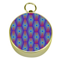 Red Blue Bee Hive Pattern Gold Compasses by Hannah976