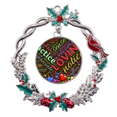 Loving Practice Agape Heart Metal X mas Wreath Holly Leaf Ornament by Paksenen