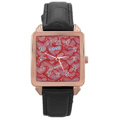 Love Hearts Valentine Red Symbol Rose Gold Leather Watch  by Paksenen