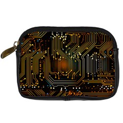 Circuits Circuit Board Orange Technology Digital Camera Leather Case by Ndabl3x