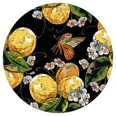 Embroidery Blossoming Lemons Butterfly Seamless Pattern Round Trivet by Ket1n9
