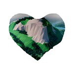 Green And White Polygonal Mountain Standard 16  Premium Flano Heart Shape Cushions Front