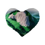 Green And White Polygonal Mountain Standard 16  Premium Flano Heart Shape Cushions Back