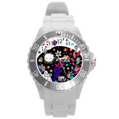 Rainbow Fun Cute Minimal Doodle Round Plastic Sport Watch (l) by Bedest