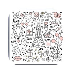 Big Collection With Hand Drawn Objects Valentines Day Square Metal Box (black) by Bedest