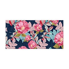 Dark Navy & Pink Floral Print Stretchy Yoga Running Headband by CoolDesigns
