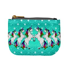 Polka Dots Turquoise Unicorn Seamless Mini Coin Purse by CoolDesigns