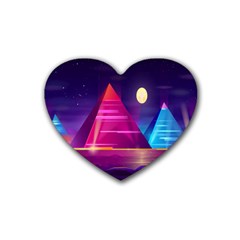 Egyptian Pyramids Night Landscape Cartoon Art Rubber Heart Coaster (4 Pack) by Bedest