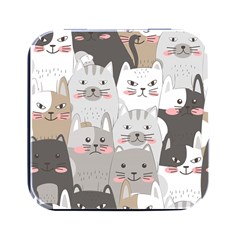 Cute Cats Seamless Pattern Square Metal Box (black) by Bedest