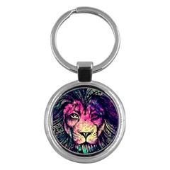 Psychedelic Lion Key Chain (round) by Cendanart