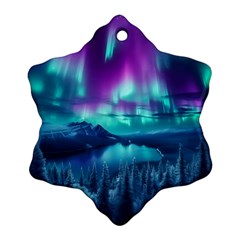 Lake Aurora Borealis Snowflake Ornament (two Sides) by Ndabl3x