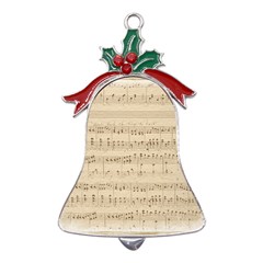 Vintage Beige Music Notes Metal Holly Leaf Bell Ornament by Cendanart