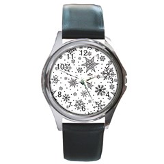 Snowflake-icon-vector-christmas-seamless-background-531ed32d02319f9f1bce1dc6587194eb Round Metal Watch by saad11