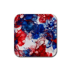 Red White And Blue Alcohol Ink American Patriotic  Flag Colors Alcohol Ink Rubber Coaster (square) by PodArtist