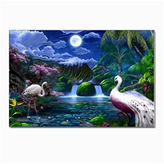 Flamingo Paradise Scenic Bird Fantasy Moon Paradise Waterfall Magical Nature Postcards 5  X 7  (pkg Of 10) by Ndabl3x